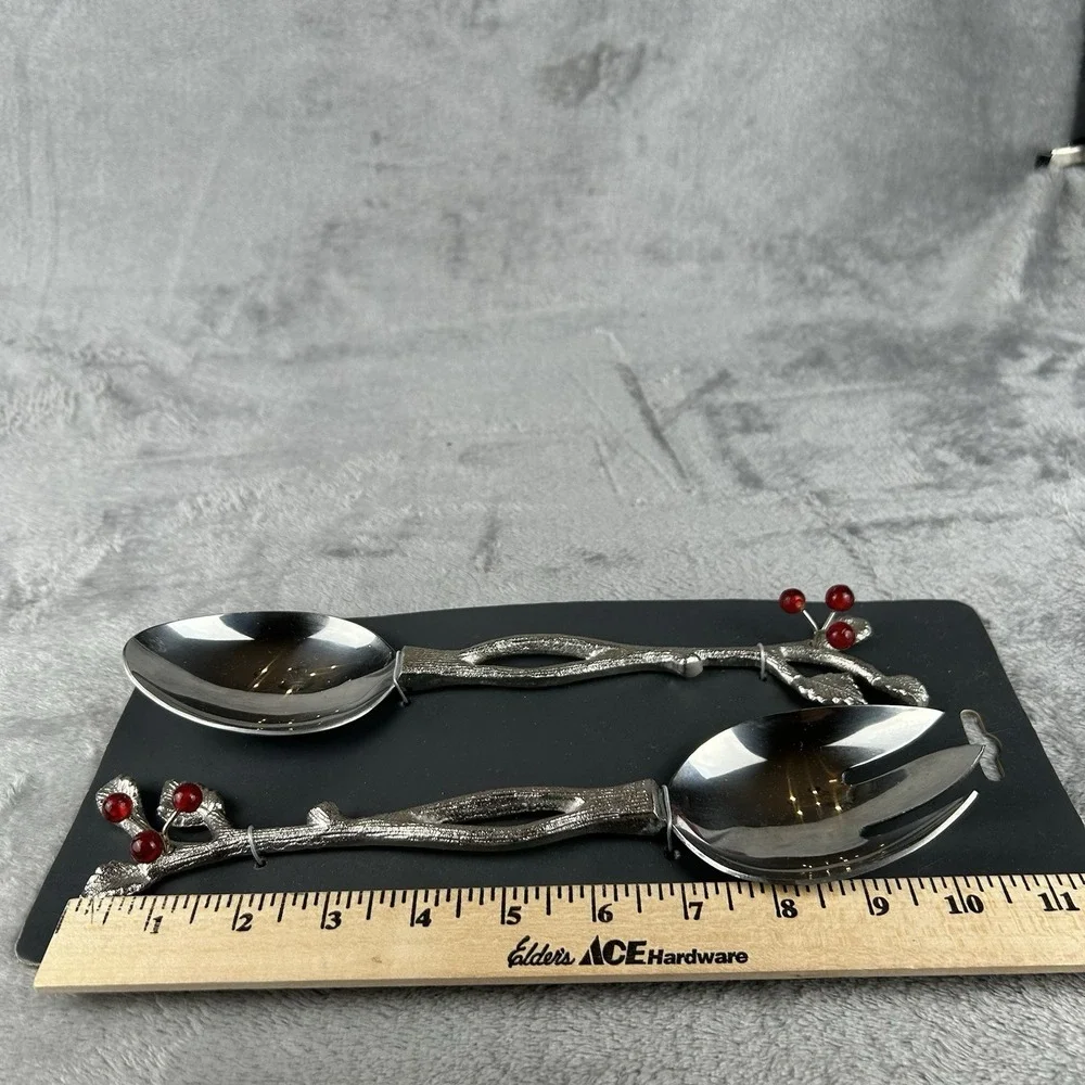 Festive Salad Serving Set Holiday Holly Berry Design Festive New Old Stock